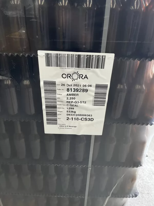ORORA amber bottles code 2-118-CS3D (Unopened pallet)