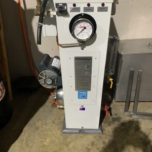 NEW SIMONS ELECTRIC BOILER. 20 KW. WITH BLOWDOWN, FEED WATER TANKS & STEAM FITTINGS.